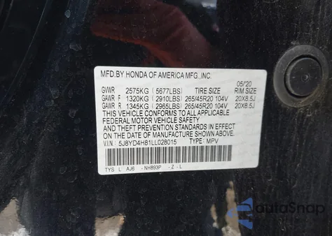 2020 Acura Mdx Advance Package из США, поврежденный, VIN 5J8YD4H81LL028015